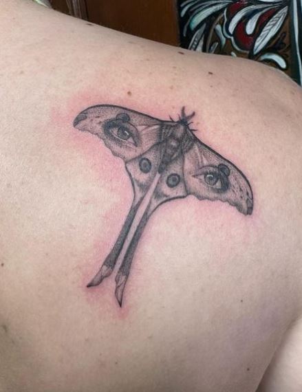 Grey Eyed Moth Shoulder Tattoo