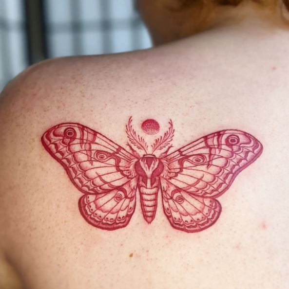 Red Moth Shoulder Tattoo