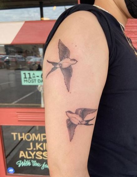 Grey Flying Sparrows Arm Tattoo