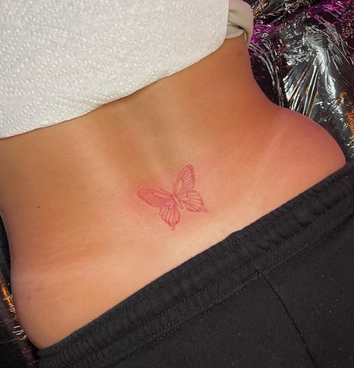 Red Monarch Butterfly Lower Back Tattoo