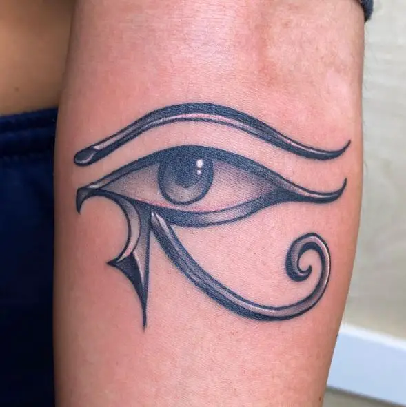 Grey & White Artistic Eye of Horus Arm Tattoo