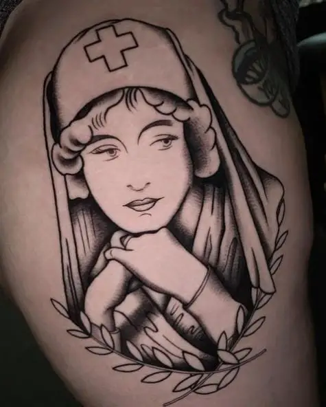 Shaded Nurse Portrait Tattoo
