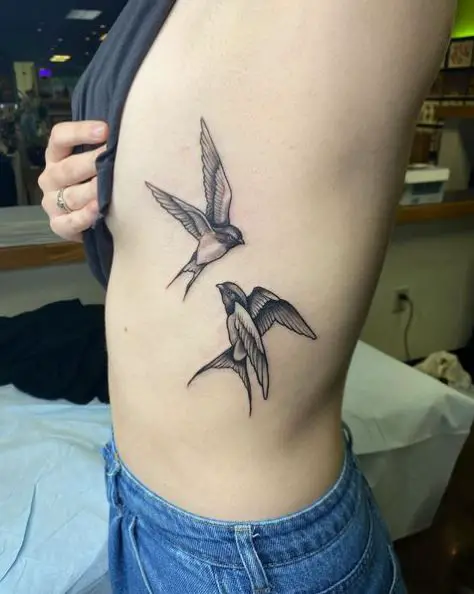 Two Little Sparrows Ribs Tattoo