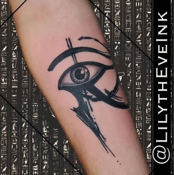 Black & Grey Eye of Horus Forearm Tattoo