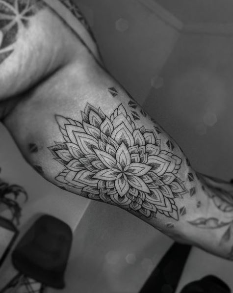 Grey Mandala Biceps Tattoo