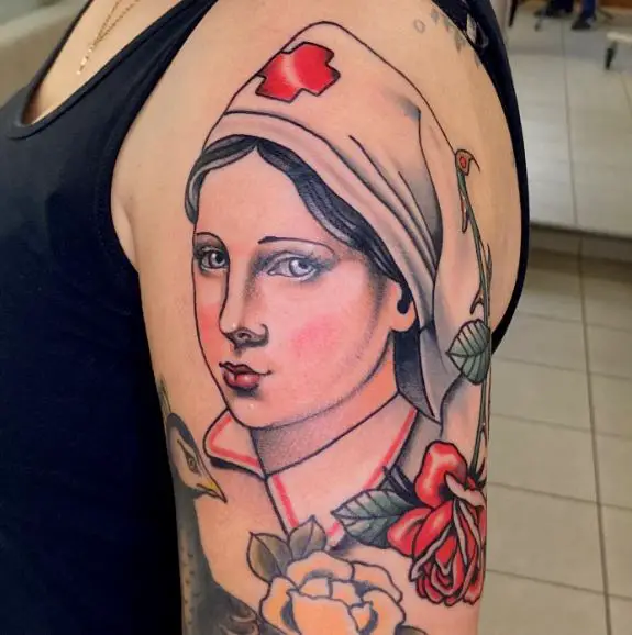 Colored Nurse Portrait Tattoo