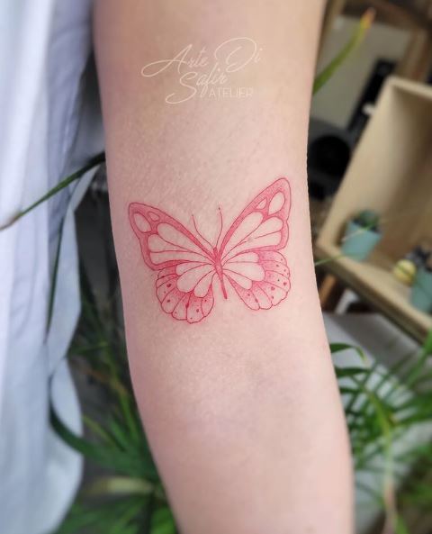 Red Shaded Monarch Butterfly Arm Tattoo