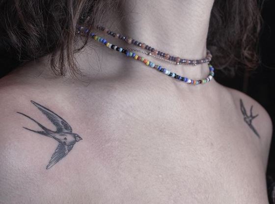 Two Swallows Flying Tattoo on Shoulders