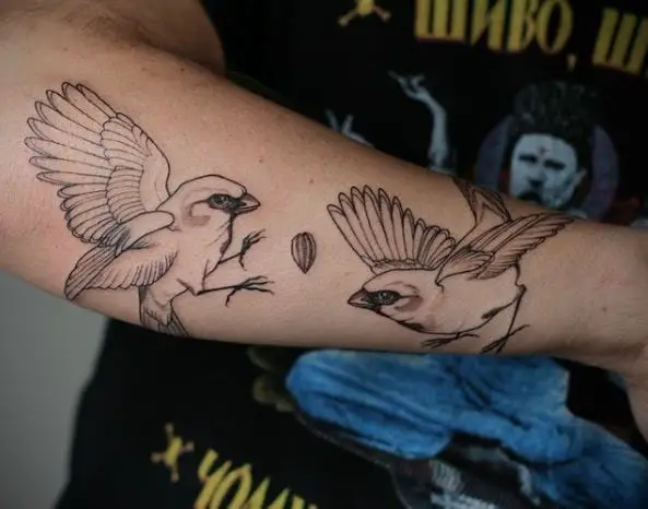 Sketched Sparrows Forearm Tattoo