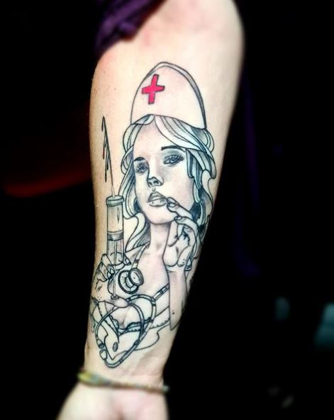 Grey Nurse and Syringe Tattoo