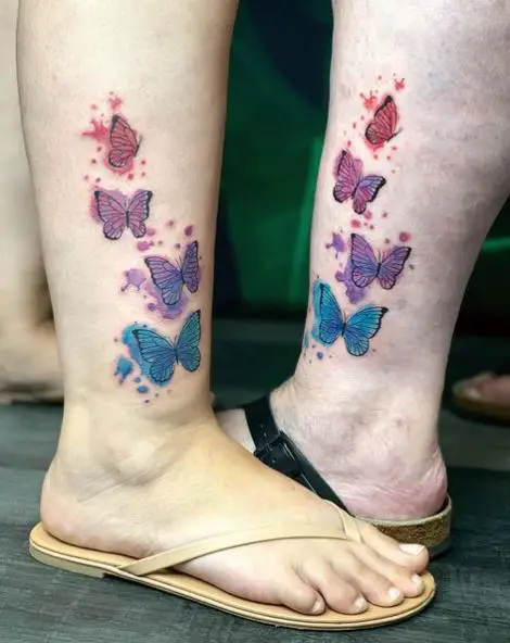 Matching Butterflies Leg Tattoos