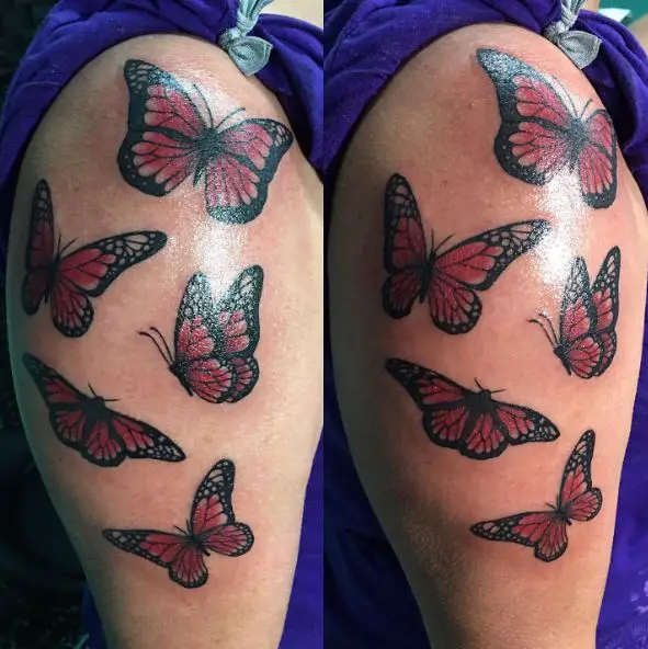 Black and Red Butterflies Arm Tattoo