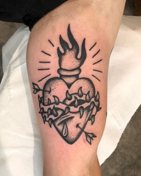 Arrows in Sacred Heart Biceps Tattoo