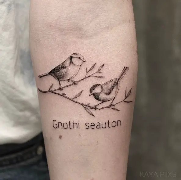 Two Sparrows on Branches Arm Tattoo