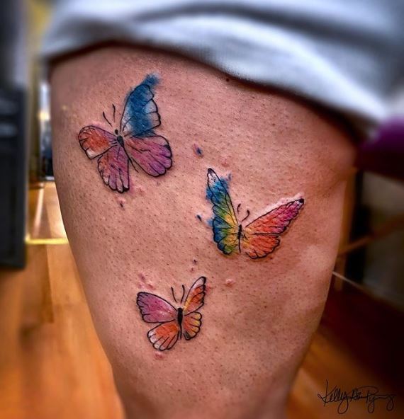 Watercolor Butterflies Thigh Tattoo