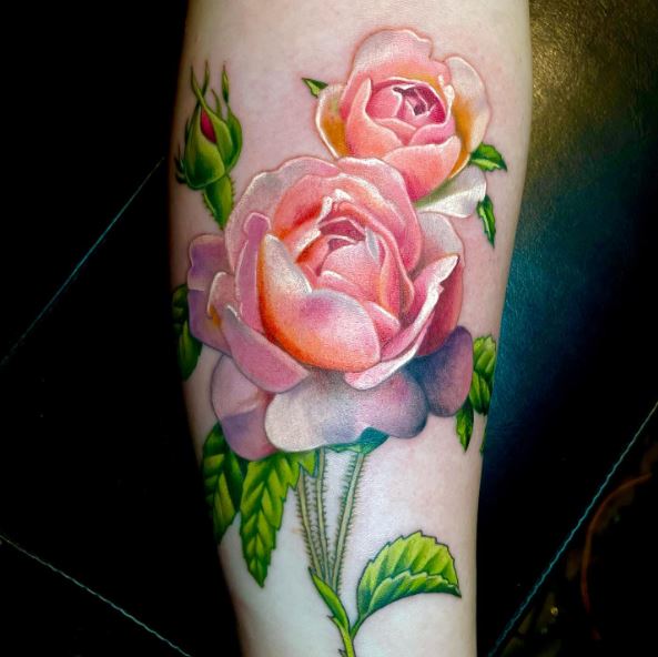 Pink Roses and Rose Bud Tattoo