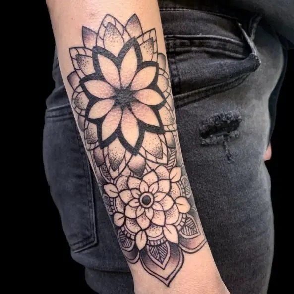 Black and Grey Mandala Forearm Tattoo