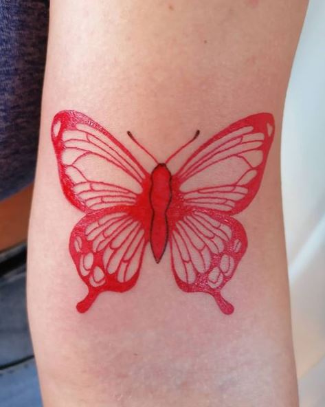 Black Lines on Red Butterfly Arm Tattoo