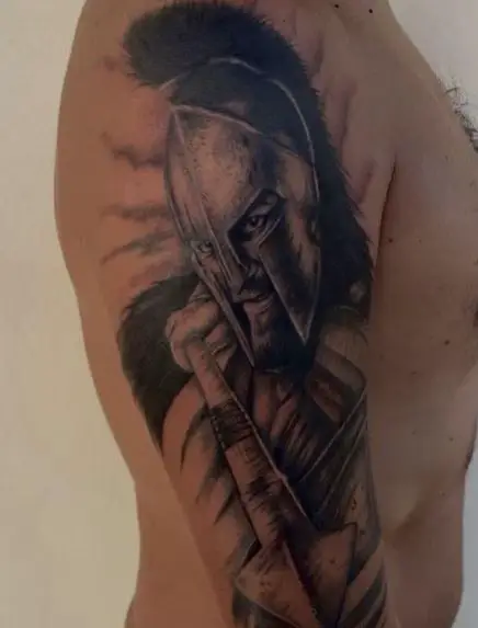 Spartan Warrior with Spear Arm Tattoo