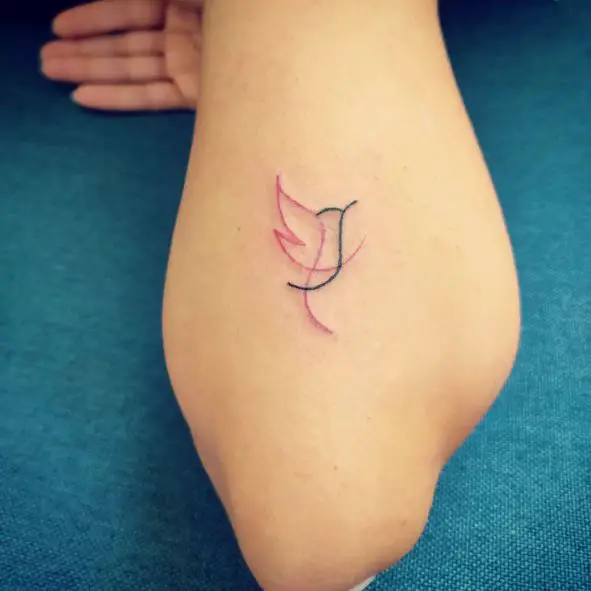 Minimalistic Elbow Hummingbird Tattoo