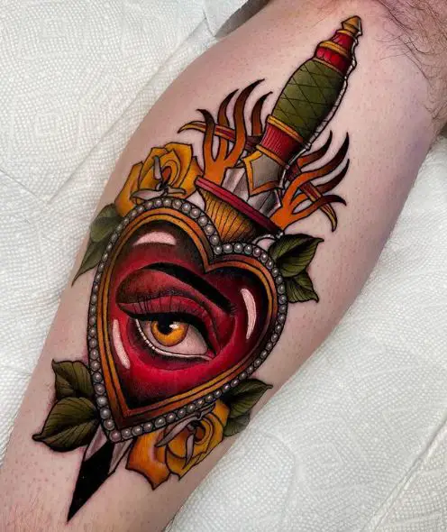 Eye in Sacred Heart with Dagger Tattoo