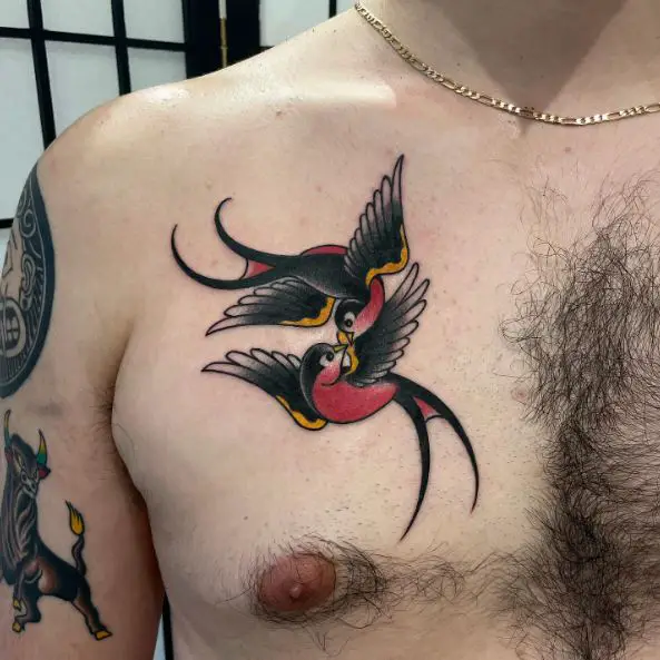 Kissing Sparrows Chest Tattoo