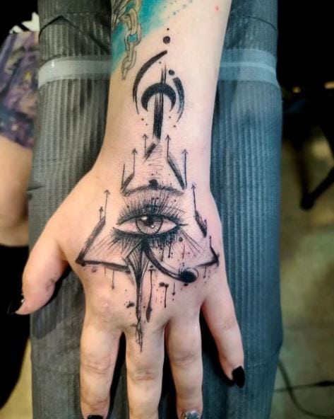 Black Eye of Horus Sketchy Hand Tattoo