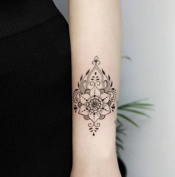 Black Minimalistic Mandala Forearm Tattoo