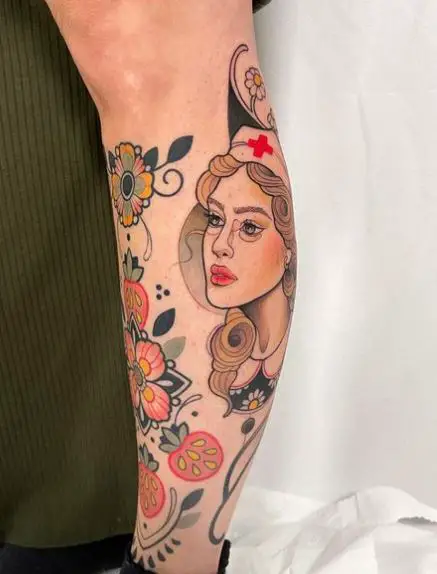 Colored Blonde Nurse with Flowers