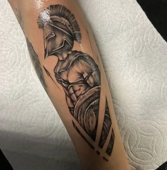Arrows and Spartan Warrior with Shield Forearm Tattoo
