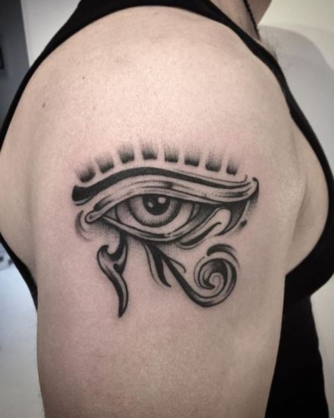 Black & Grey Shaded Eye of Horus Shoulder Tattoo