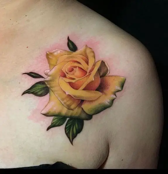 Big Yellow Rose Shoulder Tattoo