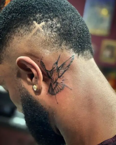 Hummingbird Behind Ear Tattoo