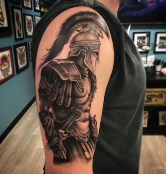 Armor on Spartan Warrior Arm Tattoo