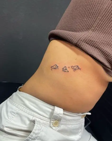 Three Butterflies Ribs Tattoo