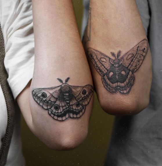 Matching Grey Moth Forearm Tattoos