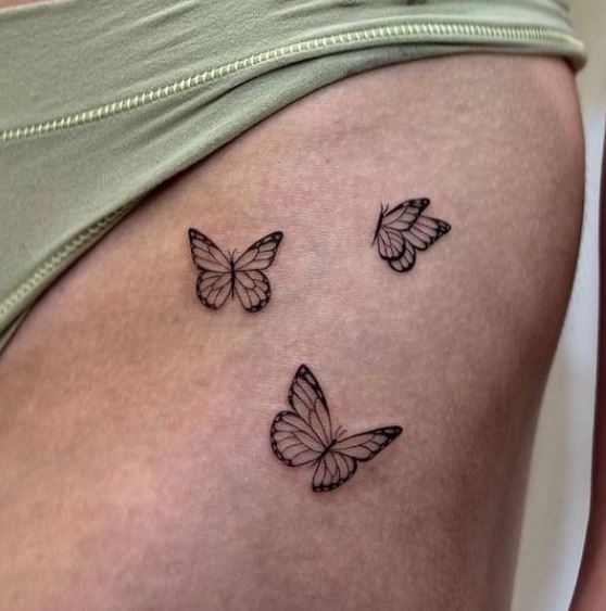 Three Butterflies Hip Tattoo