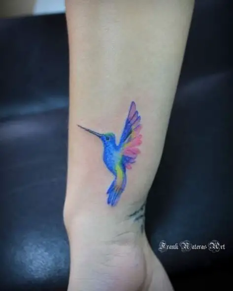 Vibrant Colored Hummingbird Tattoo on Wrist