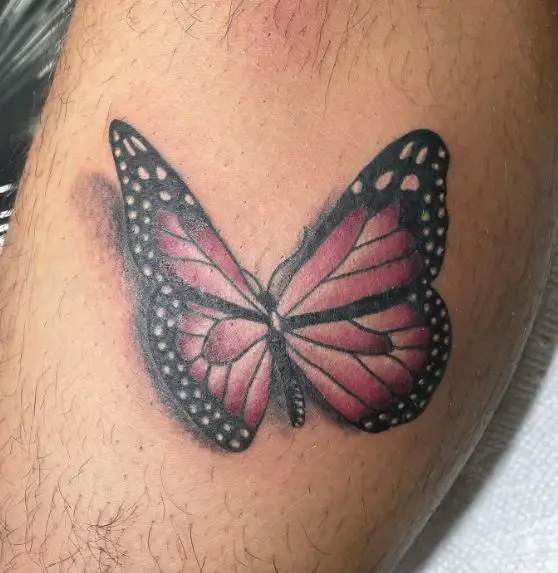 3D Black and Red Butterfly Calf Muscle Tattoo