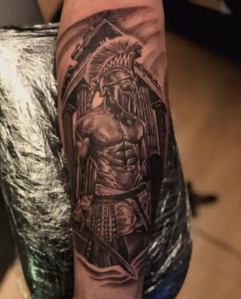 Parthenon Background Spartan Warrior Arm Tattoo