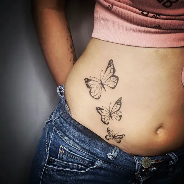 Three Butterflies Belly Tattoo