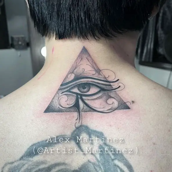 Eye of Horus in a Pyramid Neck Tattoo