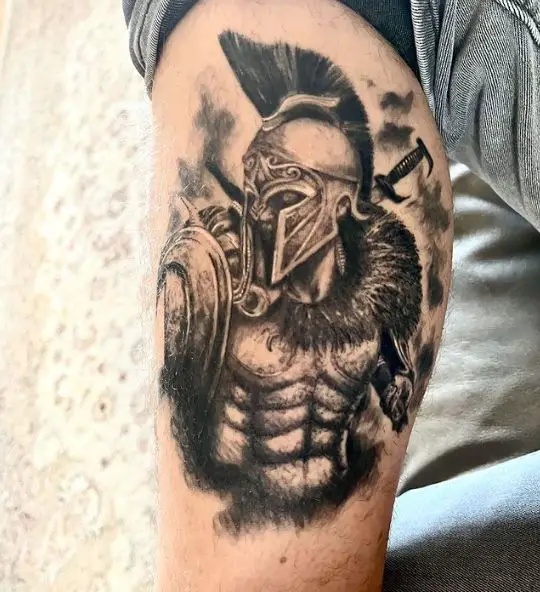 Spartan Warrior with Armor and Shield Tattoo