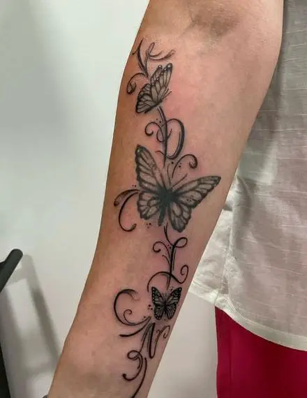 Branches and Three Butterflies Arm Tattoo