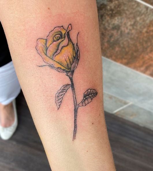 Small Yellow Rose Forearm Tattoo