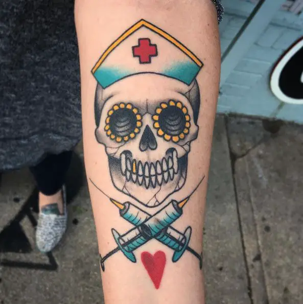Nurse Skull and Syringes Tattoo