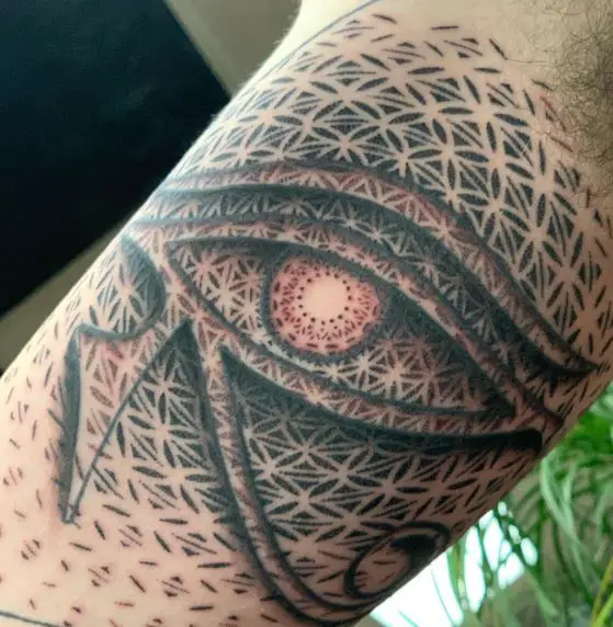 Red Eyeball on Black & Grey Eye of Horus Tattoo