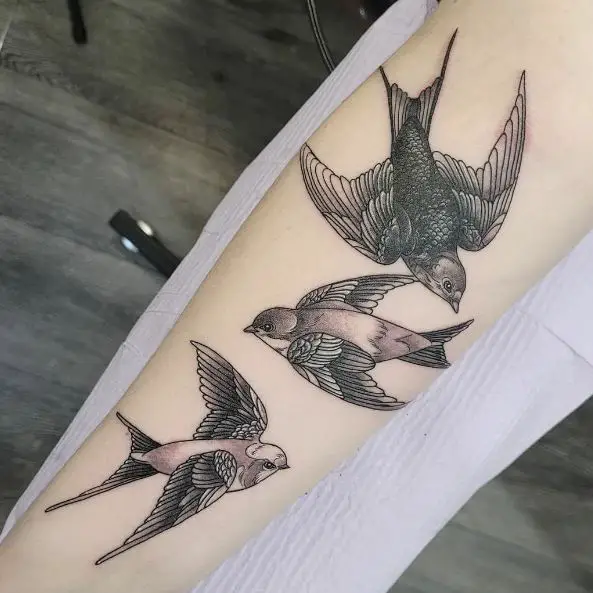 Flying Sparrows Forearm Tattoo