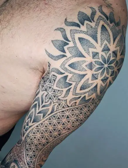 Grey Shaded Mandala Arm Sleeve Tattoo