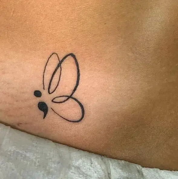 Black Semicolon Butterfly Tattoo